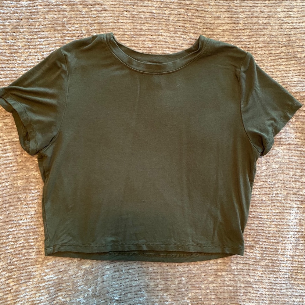Army Green Short Sleeve Crop Top